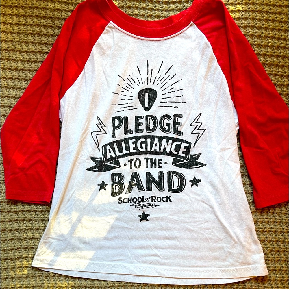 School of Rock Official Musical Red/White Baseball Style T-Shirt Size 12.